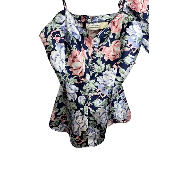 Kathryn 80s Vintage Navy Floral Camisole & Tap Shorts Lingerie Set Small - Picture 3 of 9